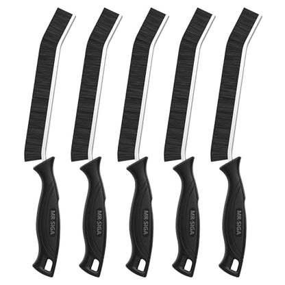 MR.SIGA Crevice Cleaning Brush with Handle, Heavy Duty Scrub Brush for Deep Cleaning, Flexible Grout Cleaner Brush, 5 Pack, Black