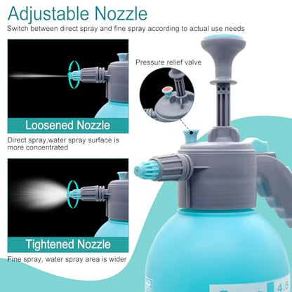 0.5 Gallon Handheld Pump Sprayer, 2L Garden Pressure Sprayer, 68oz Water Spray Bottle with Safety Valve, Adjustable Nozzle, for Watering,Plant Spraying, Home Cleaning, Fertilizing (Sky Blue) - color: Sky Blue