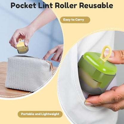 Mini Portable Lint Roller Set, 2 Pack, Reusable Washable Sticky Rollers for Pet Hair, Purse and Home, Beige and Green