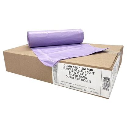 Ultrasac Heavy Duty 55 Gallon Purple Trash Bags - (Value 200 Pack) - 1.5 MIL equivalent Industrial Strength Plastic 37" x 54" for 50-55 Gal Cans -Fits Toter, Rubbermaid Brute, Carlislie Bronco etc. - color: Purple, style: 50-55 Gal, 1.5 Mil Equiv, 200 Cou