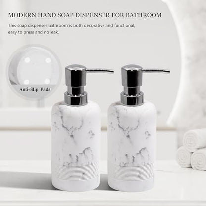 YMXYJM Resin Soap Dispenser Sets, 2 Pcs Heavy Lotion Dispensers,10.8oz Refillable Liquid Soap Dispensers with Rust-Proof Pump for Bathroom Countertop or Kitchen, Artificial Marble White - color: White