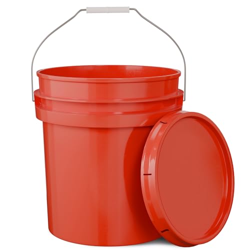 5-Gallon Red Bucket Pail Container with Lid | Metal Handles with Plastic Grip | Multi-Use | Easy Stack and Store | Heavy-Duty, Approx 90 MIL, Extra Durable | Food Grade | BPA Free - 1 Pack - color: Red, size: 1 Pack