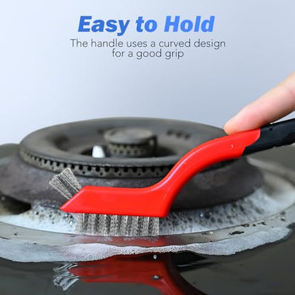 Wire Brush Set, 3 Pcs Stainless Steel/Brass/Nylon Wire Brushes for Cleaning with Curved Handle Grip for Rust Removal, Dirt, Paint Scrubbing(Red) - style: Red-3pcs