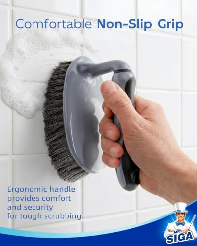 MR.SIGA Heavy Duty Scrub Brush with Comfortable Grip, Cleaning Brush for Bathroom, Shower, Sink, Floor, 2-Pack