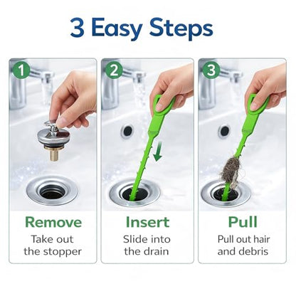 Drain Snake Hair Clog Remover, 4 Pack 20-Inch Flexible Barbed Drain Cleaner for Bathroom Sink, Shower and Bathtub, Reusable Sink Unclogger, Green | Drain Clog Remover