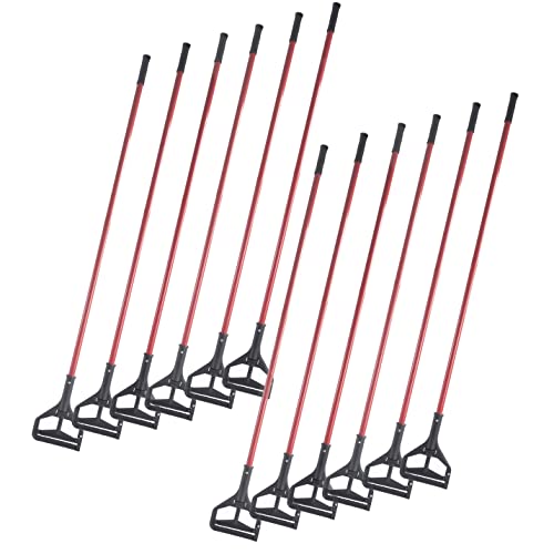 Matthew Cleaning Commercial Quick-Change Iron Mop Handle for Floor Cleaning Heavy Duty Mop Head Replacement Holder 60inch w/Plastic Gripper for Rags Side Gate Wet Mop Handles 12 Packs - color: Black Side-Gate Clamp