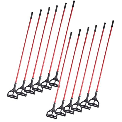 Matthew Cleaning Commercial Quick-Change Iron Mop Handle for Floor Cleaning Heavy Duty Mop Head Replacement Holder 60inch w/Plastic Gripper for Rags Side Gate Wet Mop Handles 12 Packs - color: Black Side-Gate Clamp