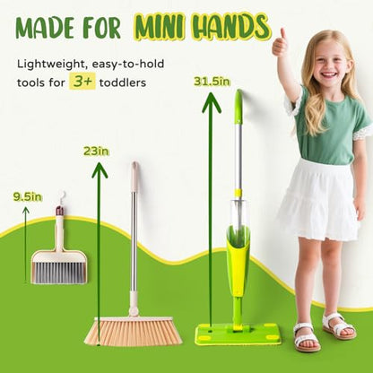 Kids Cleaning Toy Set,Mini Spray Mop Montessori Toys Pretend Play Cleaning Tool for Toddlers with Spray Mop & Kids Broom Dustpan Set Cleaning Toys Gift for Toddlers Girls Boys Age 3+ - size: Green, style: Cleaning Set
