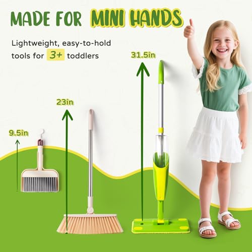Kids Cleaning Toy Set,Mini Spray Mop Montessori Toys Pretend Play Cleaning Tool for Toddlers with Spray Mop & Kids Broom Dustpan Set Cleaning Toys Gift for Toddlers Girls Boys Age 3+ - size: Green, style: Cleaning Set