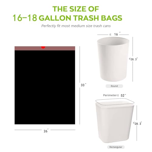Ultra Thick16-18 Gallon Black Drawstring Trash Bags | 26x33 inches Heavy Duty Plastic Garbage Bags for Household Kitchen Living room Office Restaurant Thickened Stretchy