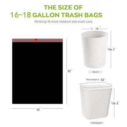 Ultra Thick16-18 Gallon Black Drawstring Trash Bags | 26x33 inches Heavy Duty Plastic Garbage Bags for Household Kitchen Living room Office Restaurant Thickened Stretchy
