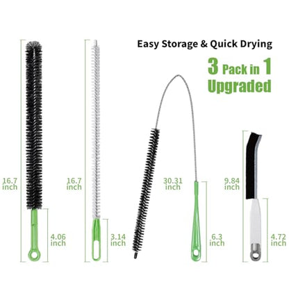 4pcs Flexible Cleaning Brush Set for Dryer Vents, Fridge Coils, HVAC Systems & Tight Spaces – Multi-Use Lint and Dust Remover with Crevice Brush and Detailing Tools