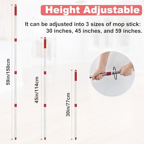 Mop Handle for O Cedar,2 Spin Mop Base for Ocedar, Mop Stick Pole Handle Adjustable 30-58" and Replacement Mop Base Part for EasyWring Spin Mop, Lightweight & Durable - color: Red-2-1