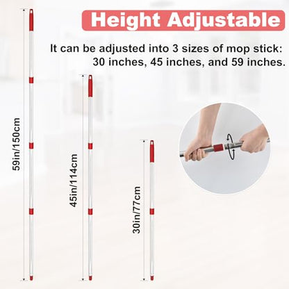 Mop Handle for O Cedar,2 Spin Mop Base for Ocedar, Mop Stick Pole Handle Adjustable 30-58" and Replacement Mop Base Part for EasyWring Spin Mop, Lightweight & Durable - color: Red-2-1