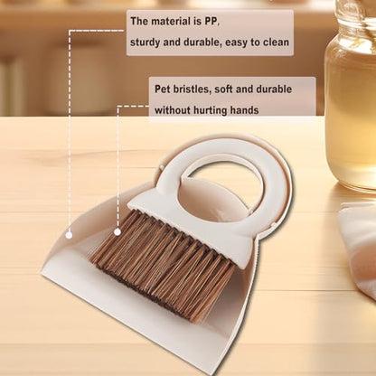 Round Handle Brush and Dustpan Set Small Broom & Dustpan Portable Handheld Sweeper for Desktop Sofa Floor Pet Nest (Off White) - color: Off White