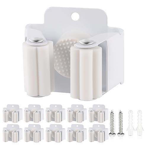 Verdenu 10 Pack Broom Holder Wall Mount, Mop and Broom Holder Wall Mount, Stainless Steel Command Mop Holder with Screws, Garden Tool Storage Organizer for Kitchen, Home, Bathroom, Garage, White - color: White, size: 10 Pack