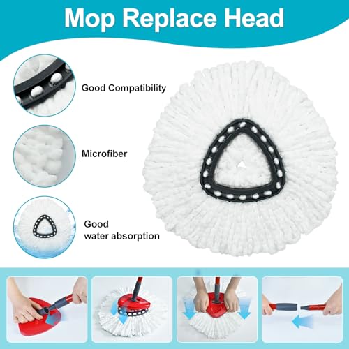 Spin Mop Replace Head, Base, Mop Handle Replacement for OCedar EasyWring 1 Tank System, Include 2 Microfiber Mop Head Replacement, 1 Sturdy Iron 30-58" Mop Handle, 1 Scrubber Head, 1 Spin Base - color: 2 White Heads + 1 Set Mop Handle + 1 Base + 1 Brush
