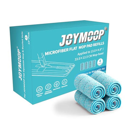 JOYMOOP Microfiber Replacement Pads for Flat Mop System, 13" Mop Head Refills Compatible with JOYMOOP Bucket Set, 4-Pack, Grey and Cyan Blue - color: 4 Pcs 13" - 4 Cyan Blue, size: 13.0 × 4.9 Inch