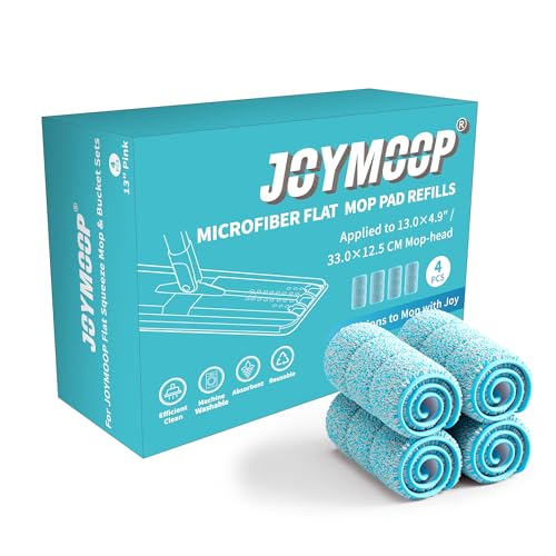 JOYMOOP Microfiber Replacement Pads for Flat Mop System, 13" Mop Head Refills Compatible with JOYMOOP Bucket Set, 4-Pack, Grey and Cyan Blue - color: 4 Pcs 13" - 4 Cyan Blue, size: 13.0 × 4.9 Inch