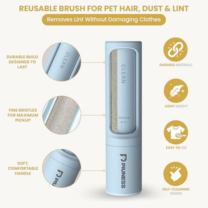 Pet Hair Remover Roller – Reusable Lint Roller for Cat & Dog Hair on Furniture, Couch, Carpet, Car & Bedding – Portable, Eco-Friendly - color: Blue