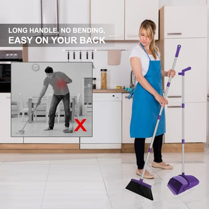 Purple Broom with Dustpan Combo Set, 51" Long Handle Household Cleaning Tool, Ideal Broom and Dustpan Set for Pet Hair and Home Use - color: Purple
