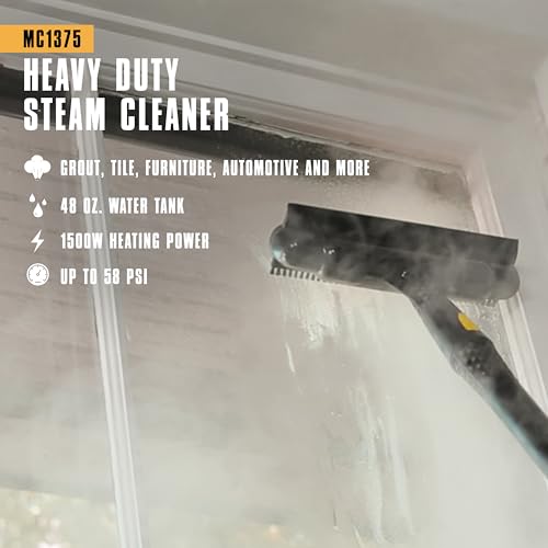 McCulloch Canister Steam Cleaner MC1375, 90 Minute Runtime, 20 Accessories, Jet Nozzle, Brushes, & More - Steam Cleaner for Home, Tile, Carpet, Furniture, & Personal Car Detailing - size: MC1375
