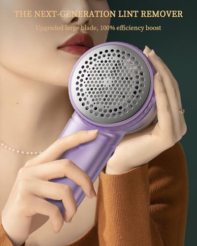 Fabric Shaver with Lint Brush, Large Lint Shaver with Digital Display, 3-Speeds Lint Remover with 6-Leaf Blades, Electric Sweater Shaver to Remove Pilling for Clothes, Furniture - color: Silver-purple