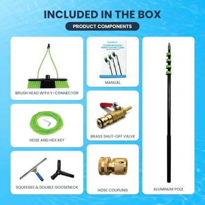 24 Feet Reach Solar Panel Cleaning Brush & Pole Kit Window Cleaner Solar Panel Cleaning System Washing Tool Professional Solution: Scrubber Brush & Spray Washer Water Fed Pole w/Squeegee - size: 24 FT
