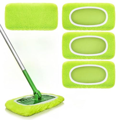 Microfiber Mop Pads - 4 Pack Reusable Washable Refills for Wet & Dry Floor Cleaning - Fits Most Standard Mops - Yellow Green Household Cleaning Pads - color: Yellow Green