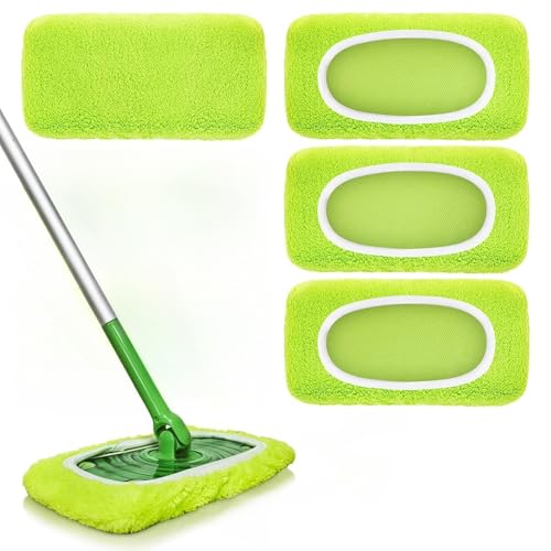 Microfiber Mop Pads - 4 Pack Reusable Washable Refills for Wet & Dry Floor Cleaning - Fits Most Standard Mops - Yellow Green Household Cleaning Pads - color: Yellow Green