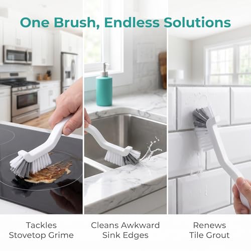 15 Pack Gap Cleaning Brush with Long Handle - Multi-Purpose Corner Scrubber for Bathroom Tile Grout, Kitchen Sink & Window Track, Non-Slip Grout Brush -Grey & White - size: 15Pack