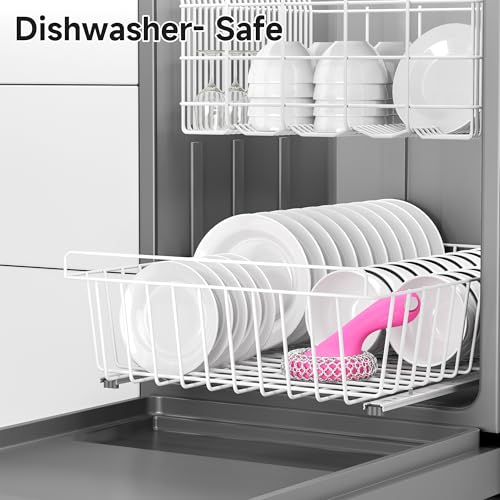 SUBEKYU Cast Iron Scrubber with Silicone Handle, Stainless Steel Skillet Cleaner for Cast Iron Pans (Pink) - color: Pink