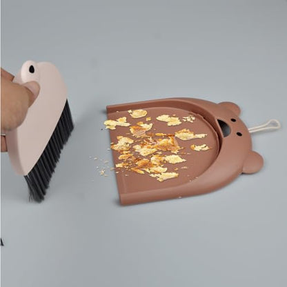 Mini Broom and Dustpan Set 6.2x6.3 Inches Compact Hand Broom for Desktop Table Countertop Car Office Kitchen Small Space Cleaning (Brown) - color: Brown