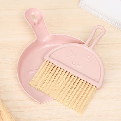 Mini Broom Dustpan Set Plastic Handheld Brush Smile Face Design for Tabletop Office Keyboard Dust Pink 90g Lightweight Soft Efficient for Desktop Tight Spaces - color: Pink