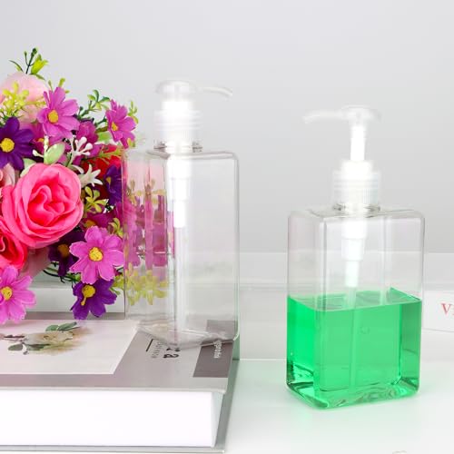 280ml (9.5oz) Pump Bottle Dispenser Jansburg 2 Pack Refillable Flat Square Plastic Lotion Dispenser Leakproof Empty Lotion Pump Bottle for Essential Oil Soap Lotion Shampoo Clear - color: Clear