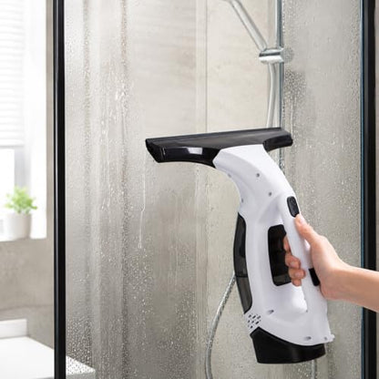 Cordless Window Vacuum Cleaner with Extension Pole, Rechargeable Glass Cleaning Squeegee Kit, 5.07 fl oz Water Tank, Spray Bottle & Microfiber Pad for Windows Shower Doors Mirrors Tiles