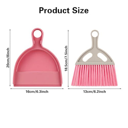 12 Pack Mini Broom with Dustpan Combo Set, Small Broom and Dustpan Set for Desk, Table, Car, Keyboard, Countertop, Pet Nest - 3 Colors (Blue, Green, Pink)