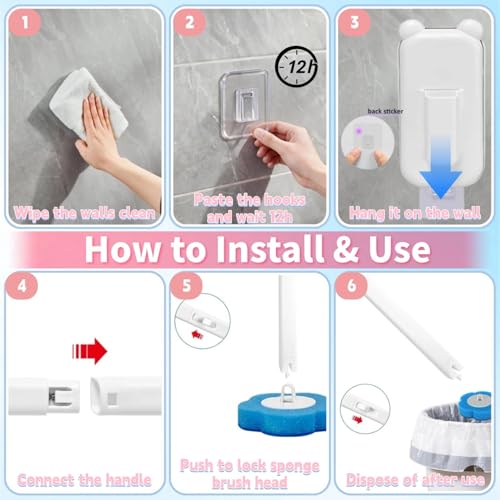 Disposable Toilet Brush,Toilet Bowl Brush with Holder,36 Refills Toilet Bowl Cleaner,Toilet Cleaning Supplies,Wall Mounted Toilet Wand Brush Kit for Cleaning and Bathroom Maintenance - color: White