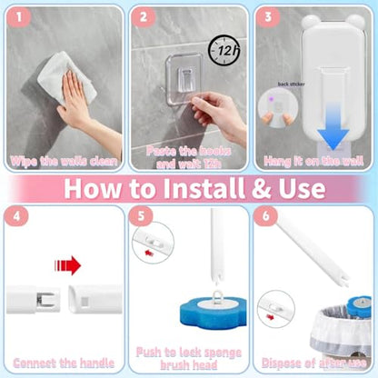 Disposable Toilet Brush,Toilet Bowl Brush with Holder,36 Refills Toilet Bowl Cleaner,Toilet Cleaning Supplies,Wall Mounted Toilet Wand Brush Kit for Cleaning and Bathroom Maintenance - color: White