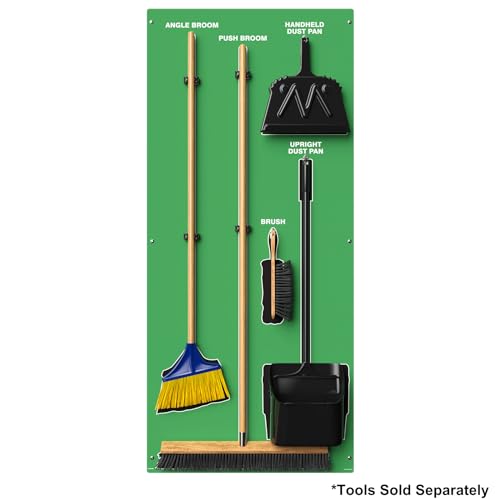 Clean & Sweep 5S Shadow Board/Wall Mount Broom Holder, 68" x 30" Board, 5S Cleaning Station - Board Only, Tools Sold Separately, Made in The USA by AccuformNMC, Green/Black, PSB114GNBK - color: Green/Black
