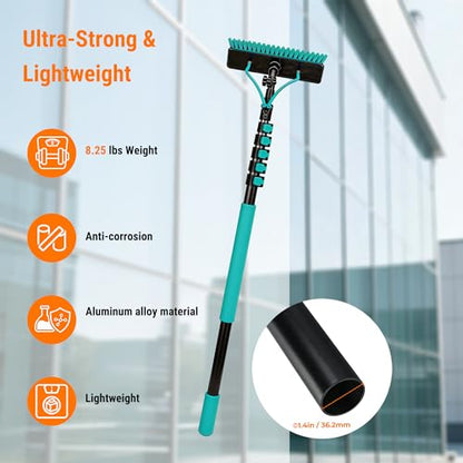 Water Fed Pole Kit, 24FT Solar Panel Cleaning Pole with Extendable Handle, 180° Rotatable Brush Head & 65.6FT Hose, Household & Outdoor Window Cleaner Tool for Caravan Solar Panel Deck - size: 24FT