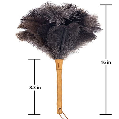 Aldwin Ostrich Feather Duster, 16 inch Ostrich Feather Duster with Wood Handle Reusable, Fluffy Natural Genuine Handheld Feather Duster for Cleaning Supplies, Home, Car, Office - color: Gray