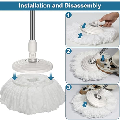 3 Pack Mop Heads Replacements, Compatible with FunClean Spin Mop & RinseWise Mop Bucket, Microfiber Spin Mop Head Refill Cleaning Supplie for Home Industrial and Commercial Use