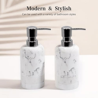 YMXYJM Resin Soap Dispenser Sets, 2 Pcs Heavy Lotion Dispensers,10.8oz Refillable Liquid Soap Dispensers with Rust-Proof Pump for Bathroom Countertop or Kitchen, Artificial Marble White - color: White