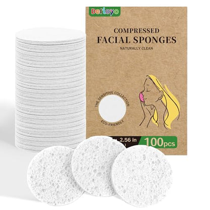 100-Count Compressed Facial Sponge, Cellulose Natural Cosmetic Spa Sponges for Facial Cleansing,Slight Exfoliating Mask, Makeup Removal - White - color: White