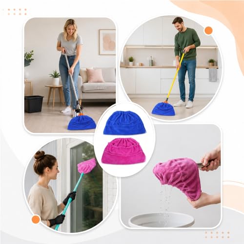 Mop Covers Washable with Elastic Band, Reusable Microfiber Broom Replacement for Dust, Pet Hair, Stains, Windows, 2PCS Coral Fleece