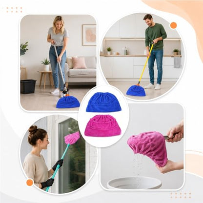 Mop Covers Washable with Elastic Band, Reusable Microfiber Broom Replacement for Dust, Pet Hair, Stains, Windows, 2PCS Coral Fleece