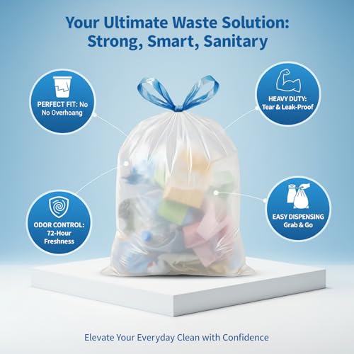 Tall Kitchen 13 Gallon Trash Bags Drawstring, 1.7 Mil, 120 Count | Tear-Free,Leakproof,Heavy Duty,Strong Garbage Can Liners,White,Fit 38 - 50 Liter Waste Bins,for Home Household Use - color: 13gal-120