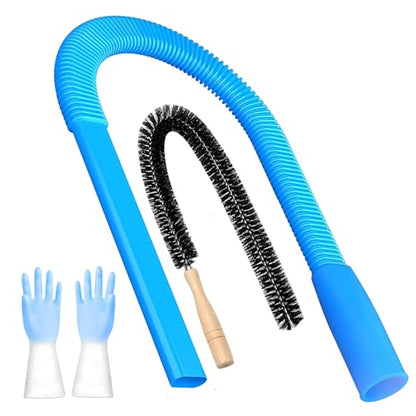 3 Pieces Dryer Vent Cleaner Kit: Vacuum Hose With Brush & Gloves Fits for Vacuums Cleaner, Refrigerator Condenser Coils, Tight Spaces Behind Appliances, Deep Cleaning Tools for Clogged Ducts-Blue - color: Blue( hose brushes Gloves)