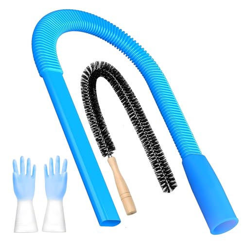 3 Pieces Dryer Vent Cleaner Kit: Vacuum Hose With Brush & Gloves Fits for Vacuums Cleaner, Refrigerator Condenser Coils, Tight Spaces Behind Appliances, Deep Cleaning Tools for Clogged Ducts-Blue - color: Blue( hose brushes Gloves)